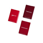 Three red and burgundy card decks labeled "First Date," "Second Date," and "Third Date" arranged on a white background.