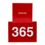 The image shows two red boxes related to the product. The smaller box has the word 'COUPLES' written on it, and the larger box has '365' written in bold white digits.