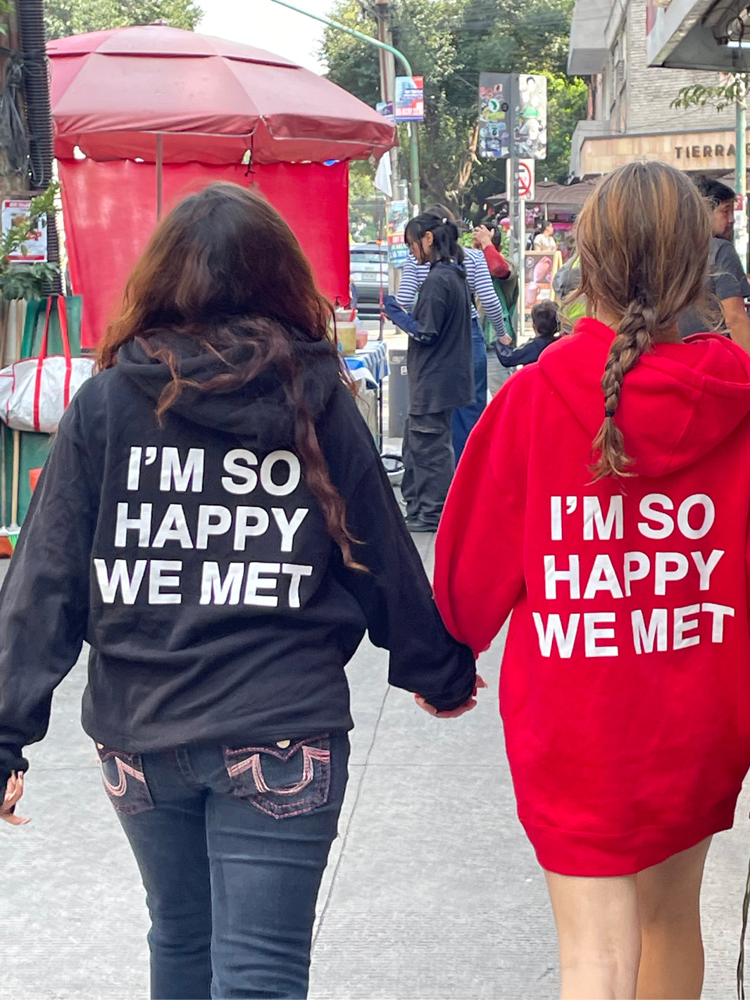 I'm So Happy We Met Hoodie - Black – We're Not Really Strangers