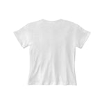 White fitted short-sleeve baby tee with crew neckline, shown flat against white background.