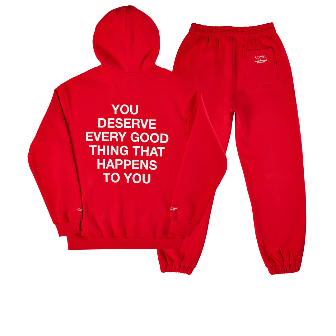 Comfrt x WNRS Good Things Sweat Set - Red – We're Not Really Strangers