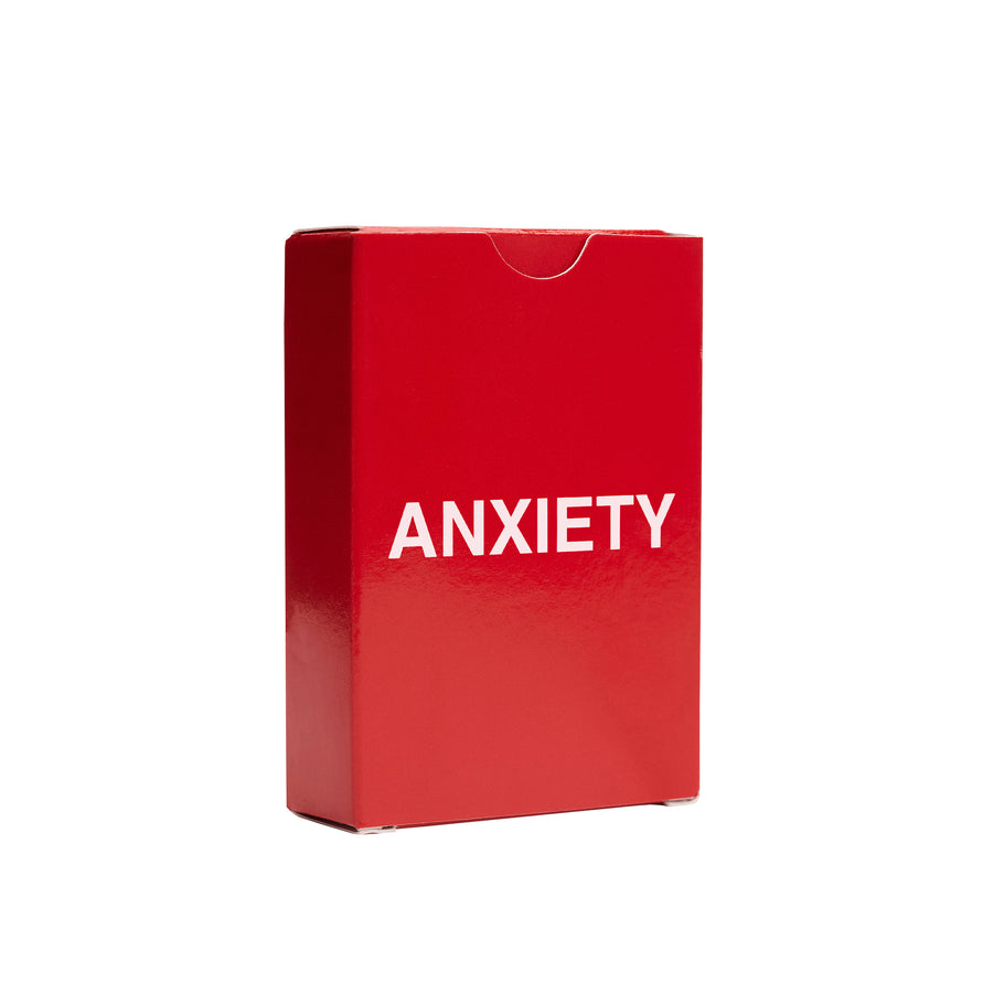 We're Not Really Strangers Anxiety Edition. Side facing view of red game box with white writing reading 