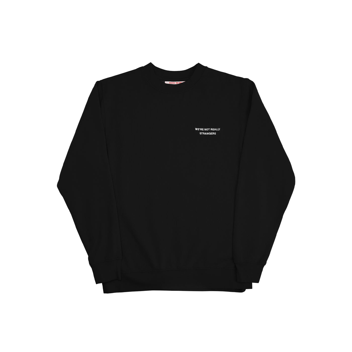 We're Not Really Strangers Black Cheat Code Crewneck laying flat