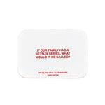 White rounded card with red text reading "If our family had a Netflix series, what would it be called?" and "We're not really