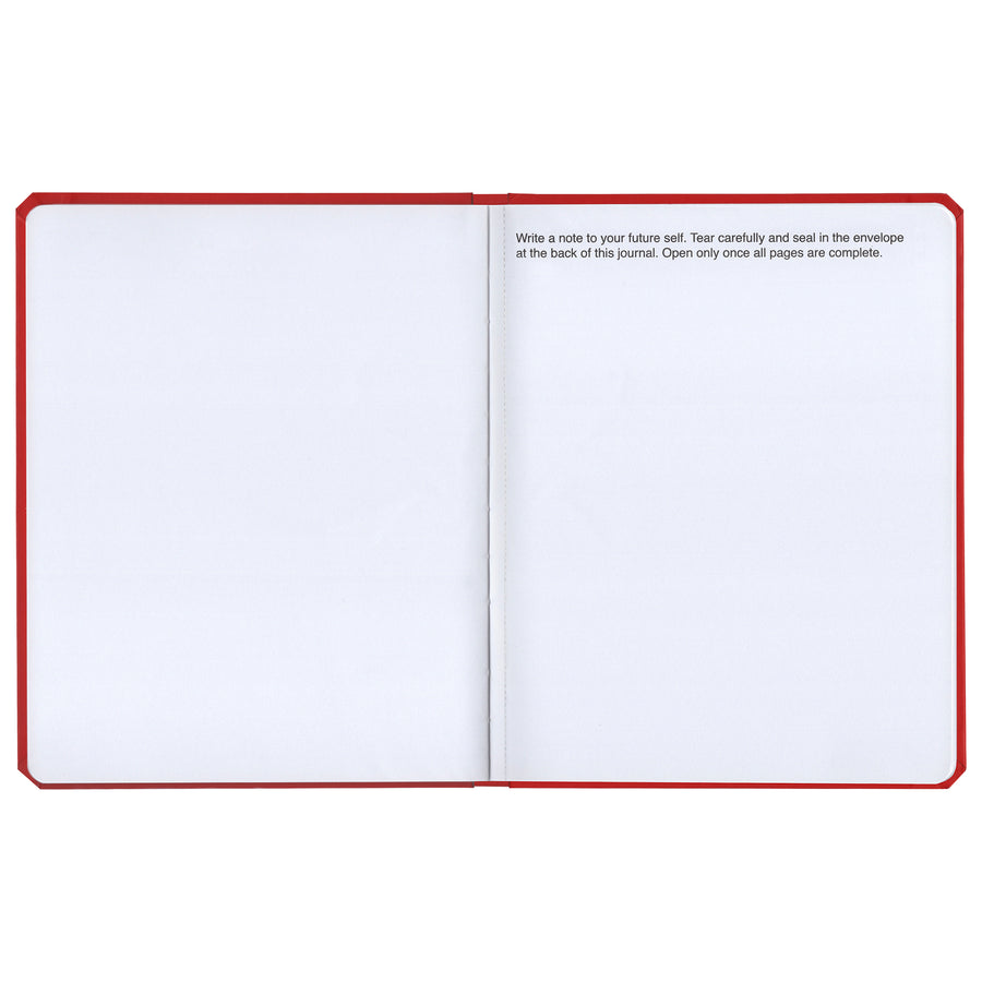 We're Not Really Strangers Journal. Front facing view of inside of journal blank page showing the prompt 