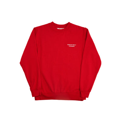 We're Not Really Strangers Red Cheat Code Crewneck laying flat