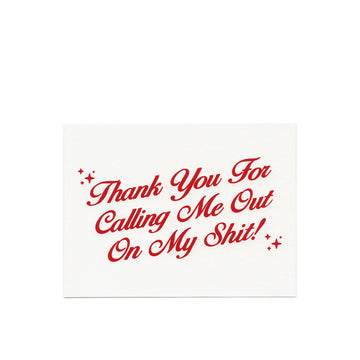 We're Not Really Strangers zoomed out front facing view of Calling me out card flat lay.