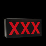 Black rectangular box with three large red X letters displayed on the front panel.